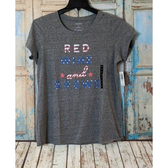 Torrid Womens Size 00 Gray Red Wine And Brews Slim Fit Crewneck Short Sleeve Tee - Picture 1 of 9